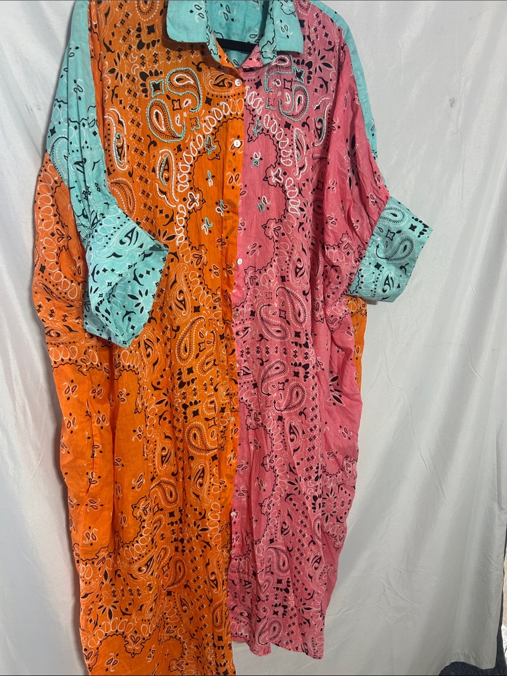 Colorblock Bandana Print Maxi Dress in Pink, Orange & Aqua